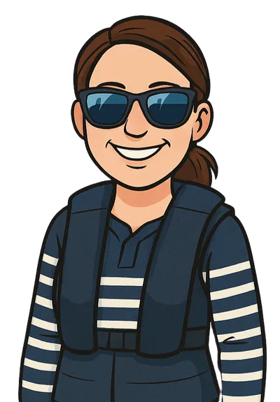Illustration d'Anne-Cécile, lunettes de soleil et gilet de sauvetage sur marinière